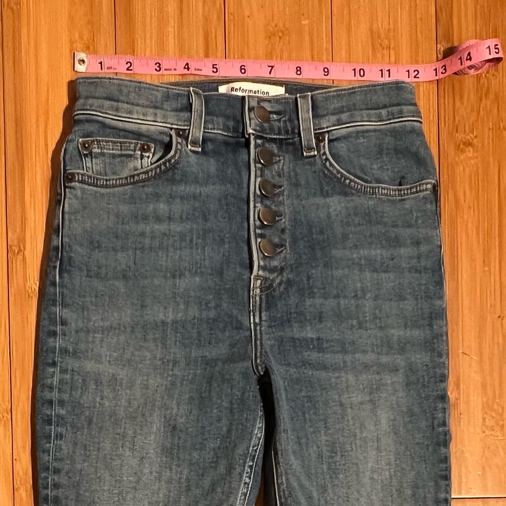 Reformation Harper High Rise Skinny Button Front Jeans Ion Wash Size 25 - Picture 12 of 16